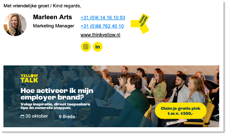 e-mailhandtekening van marketing manager thinkyellow