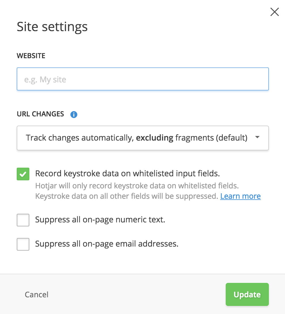 screenshot van de site settings in Hotjar